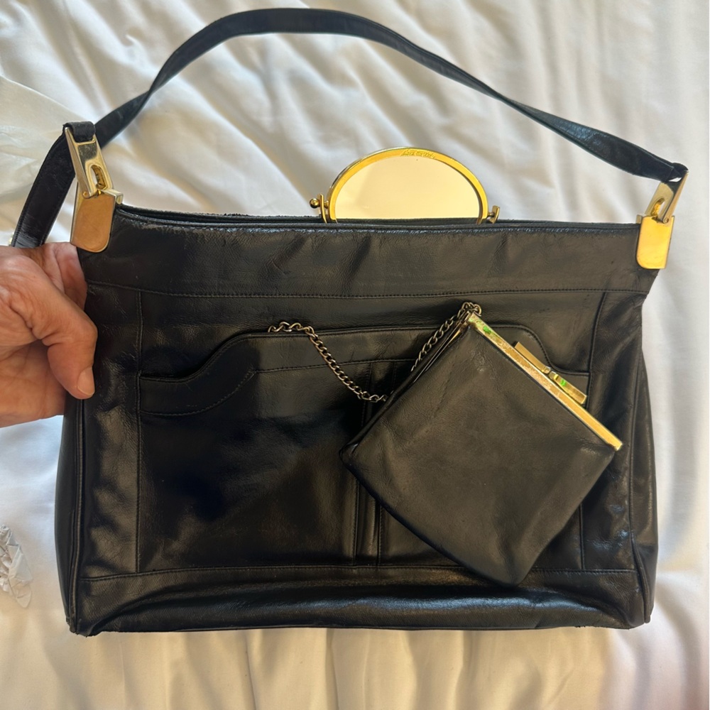 Vintage 1950s Lou Taylor Handbag Purse With Mirror And Wallet Attached Italy